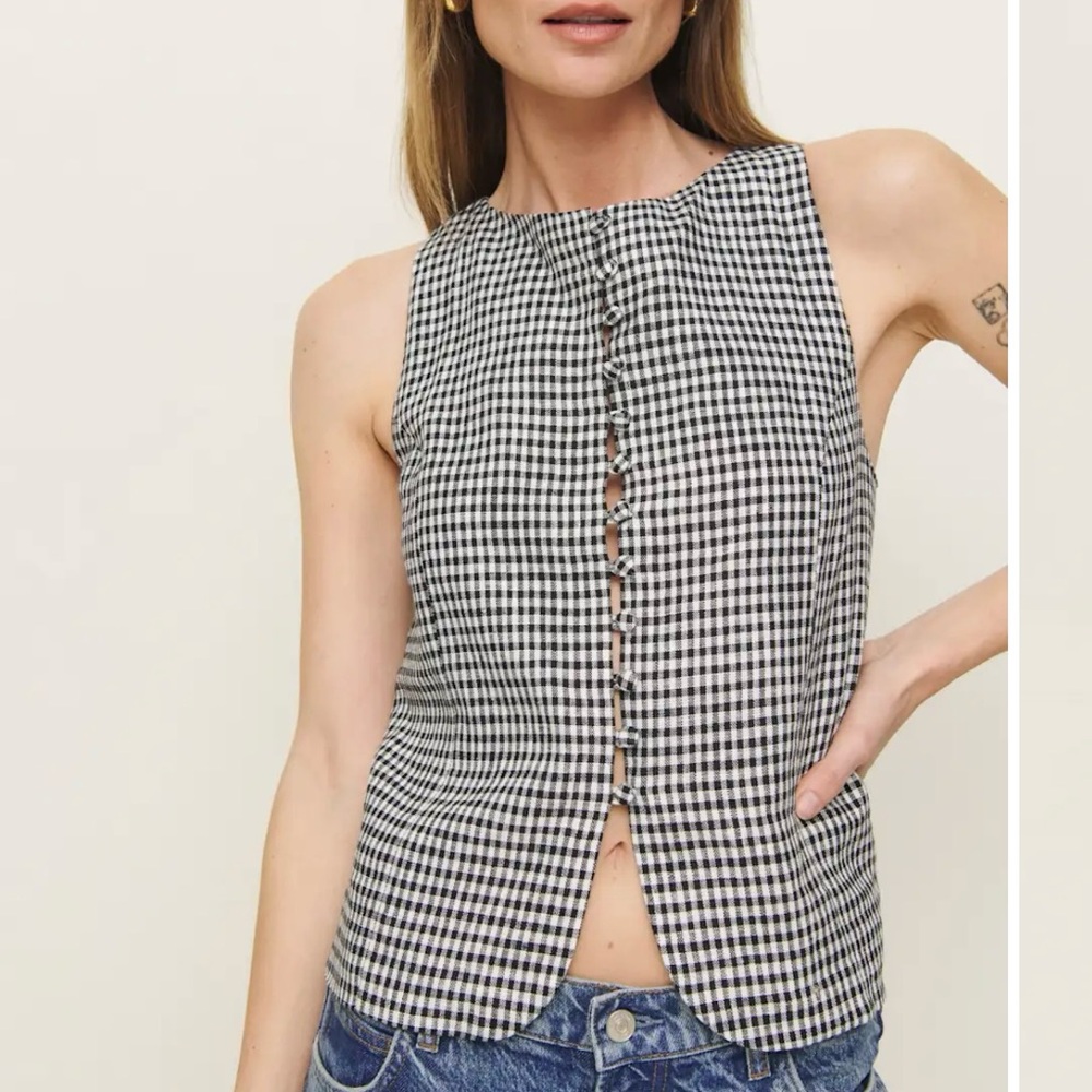Reformation Addison Linen Top in Remy Check